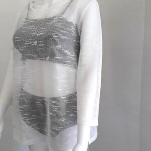 JONES NY COUNTRY WHITE CROCHET EMBELLISHYED SHEER TUNIC TOP SZ L